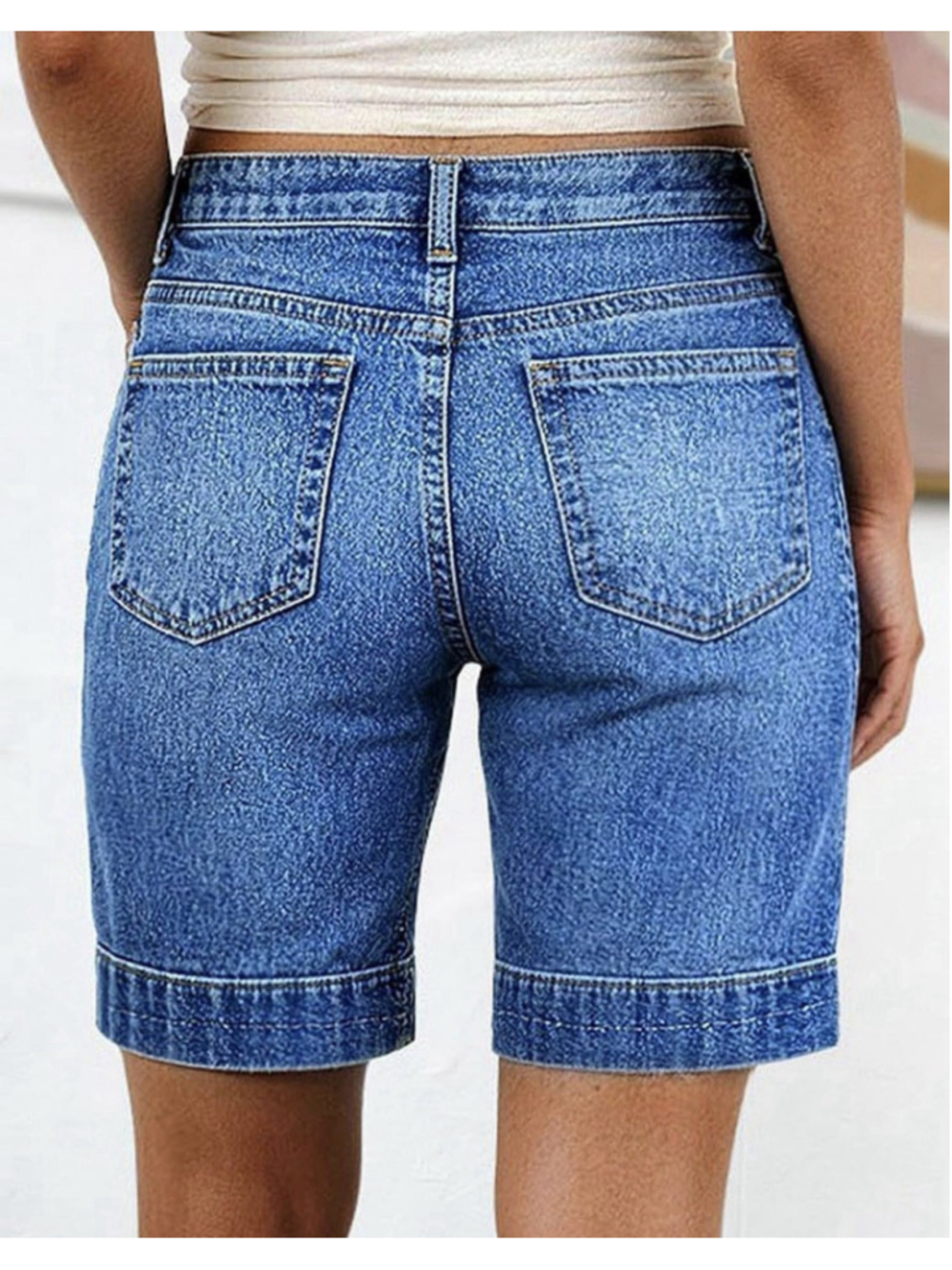 Flamingals Jean Mid Waist Stretchy Patch Pocket Pockets Shorts M - Picture 2 of 5